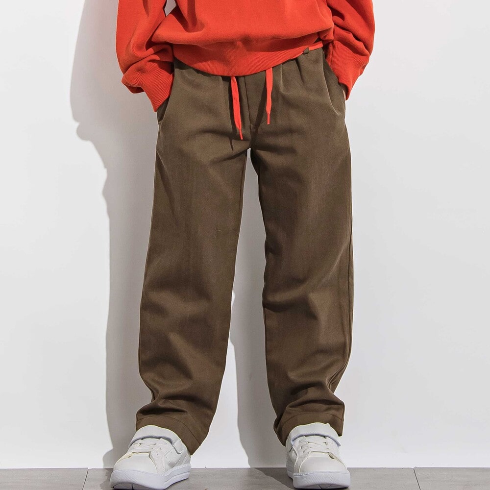 ツイルカラーコードストレートロングパンツ 親子お揃い(110~140cm) ブラウン M(110~125cm)