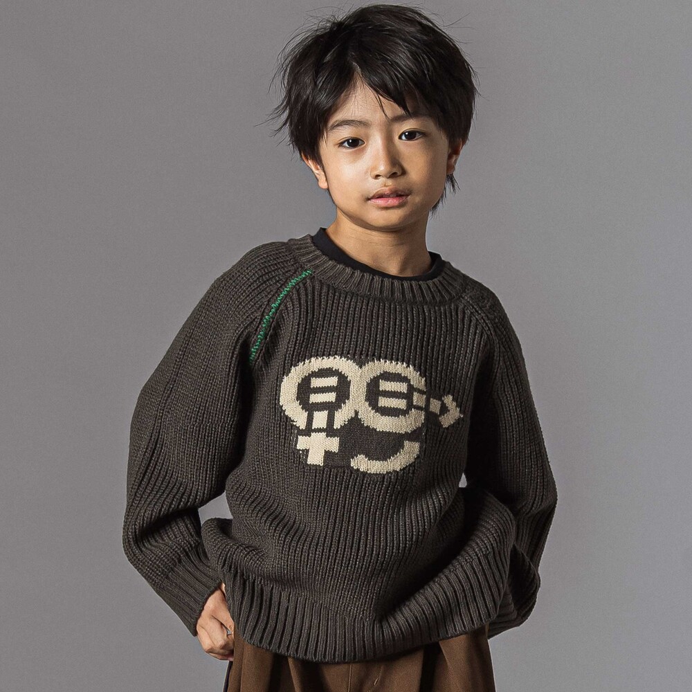 片畦編みロゴ入りセーター親子お揃い(95~140cm) グレー S(95-110cm)