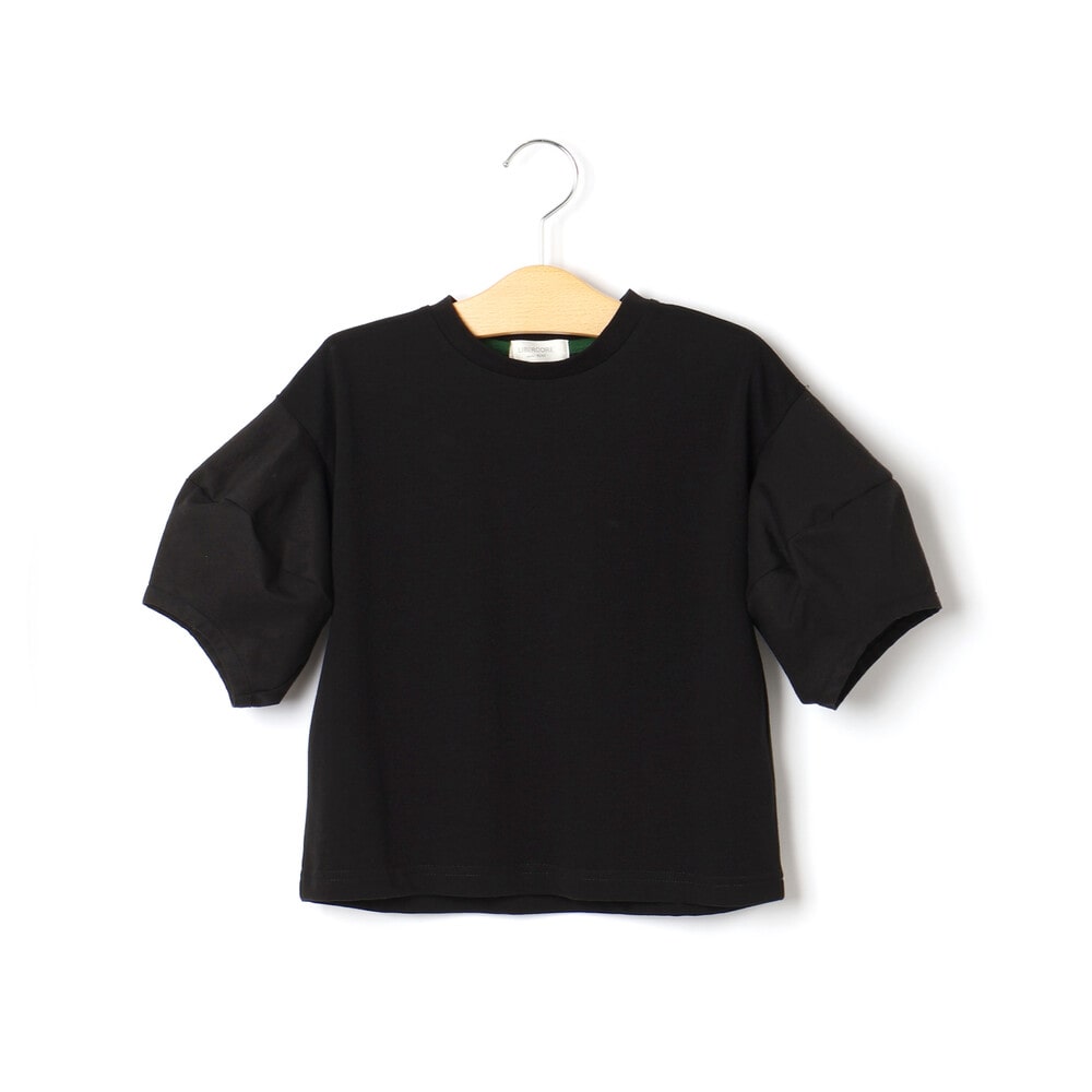 パフスリーブ切り替え半袖Tシャツ親子お揃い(95~140cm) ブラック M(110~125cm)