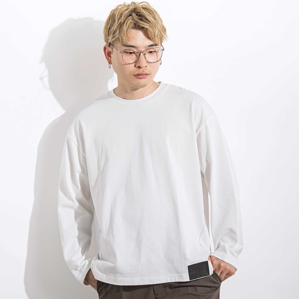 ヘビーオンスカラーステッチ切り替え天竺長袖Tシャツ 親子お揃い 大人(140~175cm) ホワイト S(140~150cm)