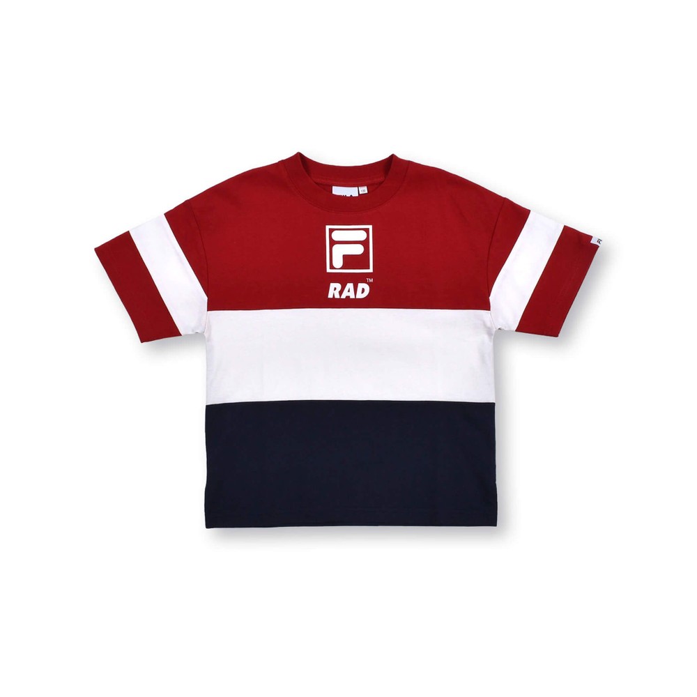 【 FILA × RADCUSTOM 】カラー切り替え ロゴマーク Tシャツ(120~160cm) レッド系 160cm