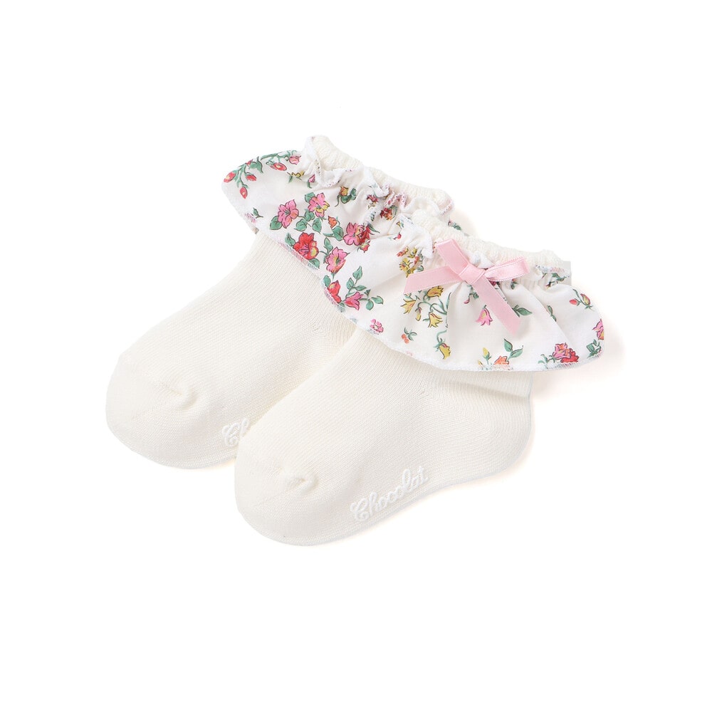 【日本製】【お揃い】リバティ(BluebellFields) タナローンフリルソックスベビー(8~13cm) レッド系 8-10cm
