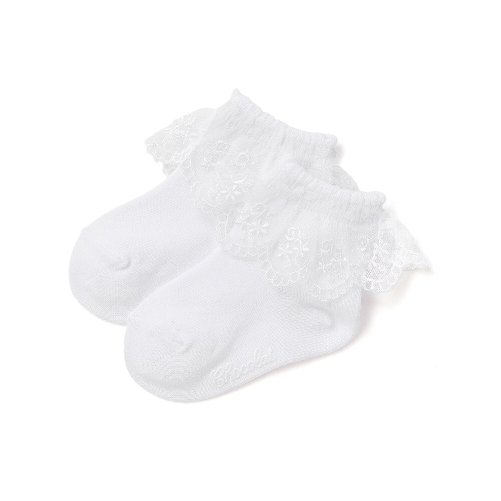【日本製】花柄スカラップレース ソックス ベビー(8~13cm) ホワイト 8-10cm