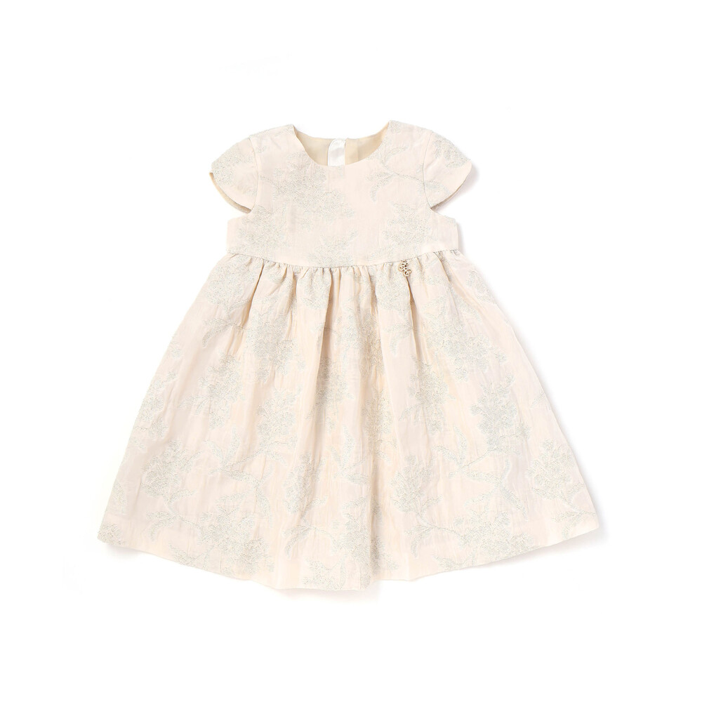 【日本製】ゴールドラメジャガード シャインフラワーワンピース(100~130cm) ベージュ系 100cm