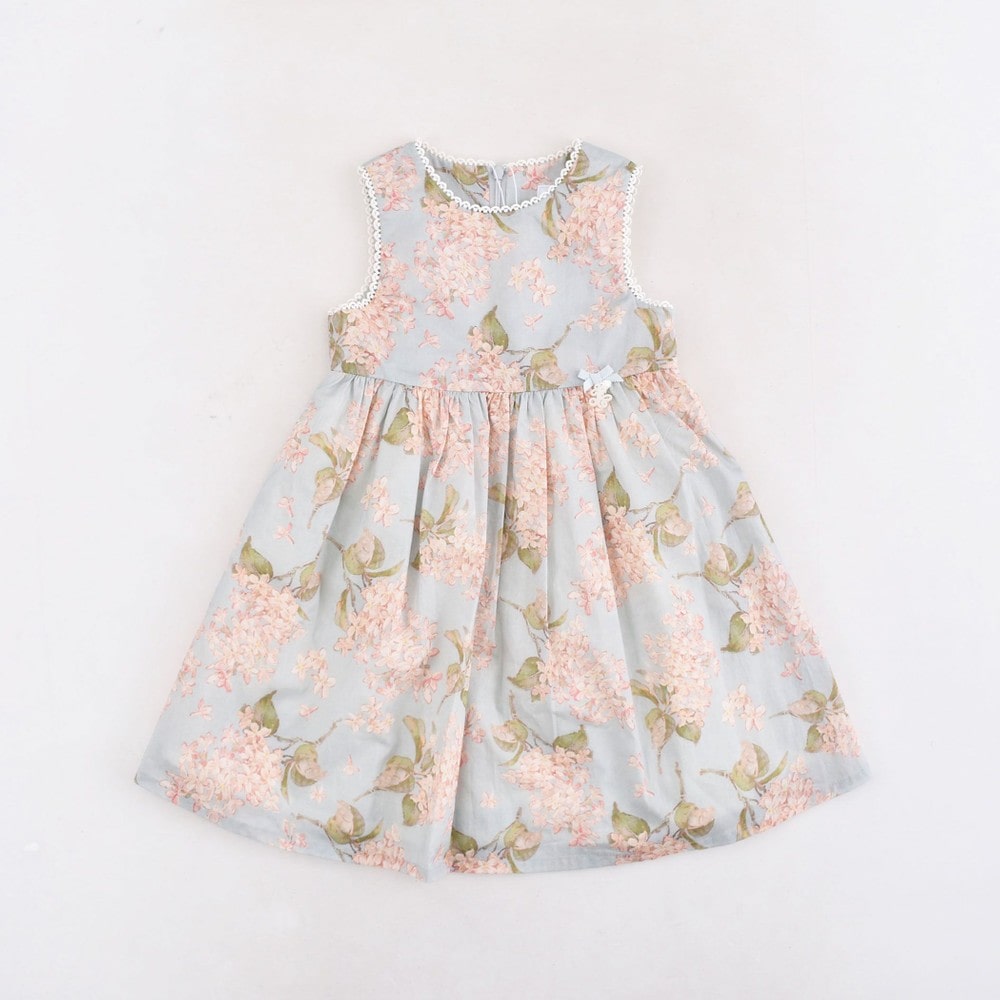 リバティ (ARCHIVE LILAC) 日本製 花柄 レース リボン フレア Aライン ワンピース (110cm~130cm)<br> ピンク系 110cm