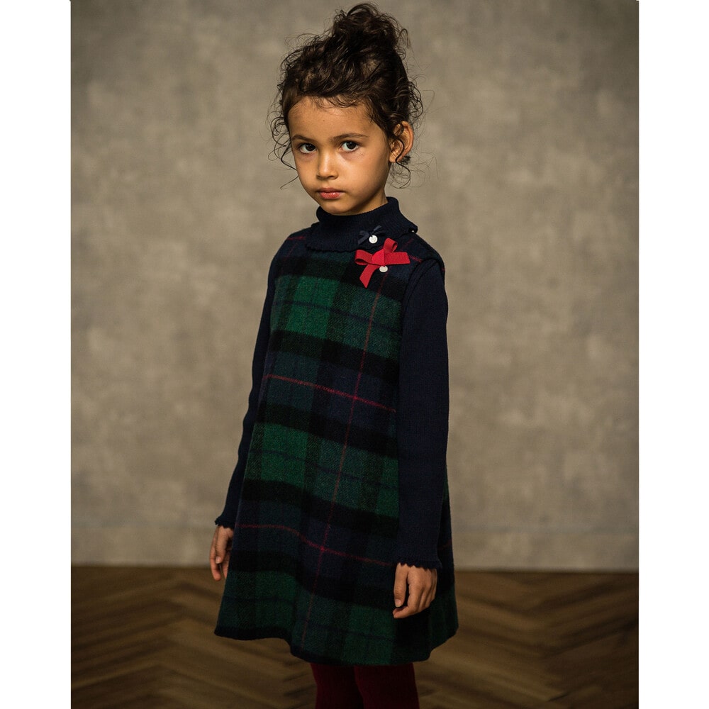 【 お揃い 】 【 日本製 】 シャギー チェック ジャンパースカート (90~140cm) ネイビー系 90cm