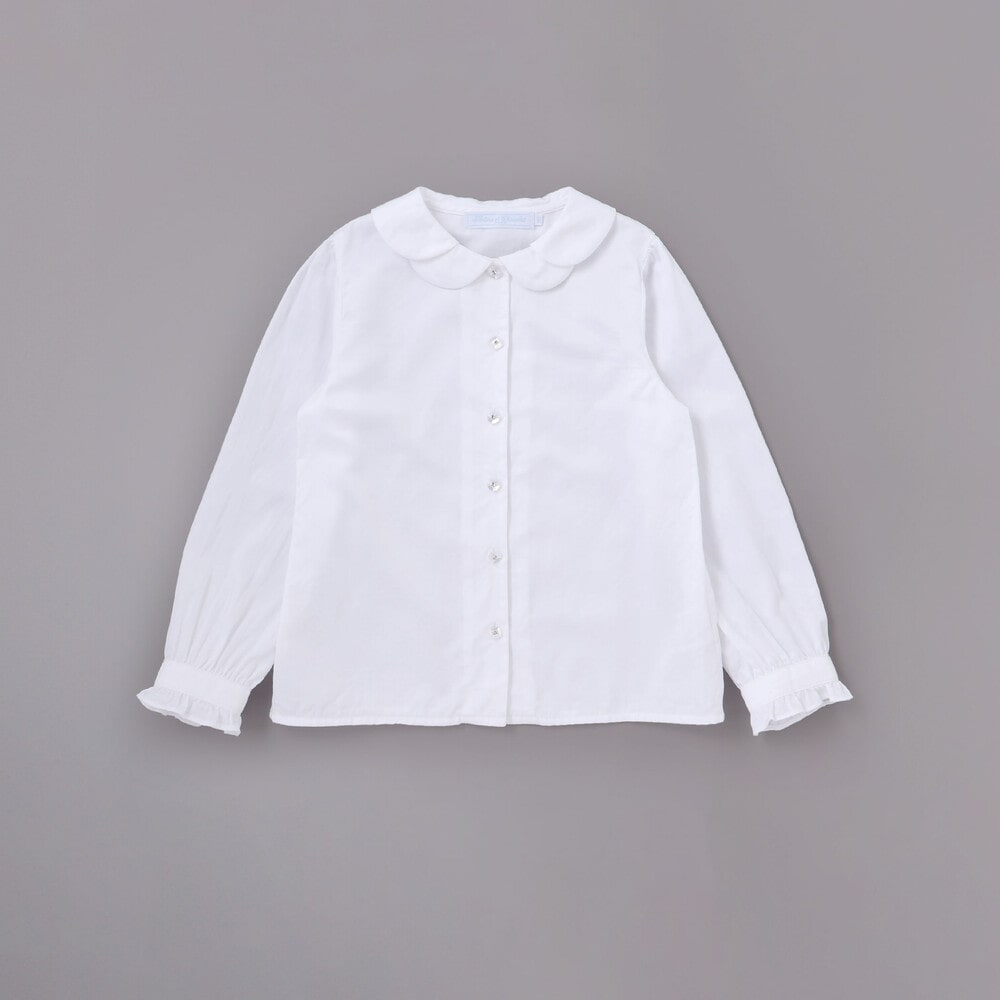 袖口フリルサテン長袖ブラウス(110~130cm) ホワイト 110cm