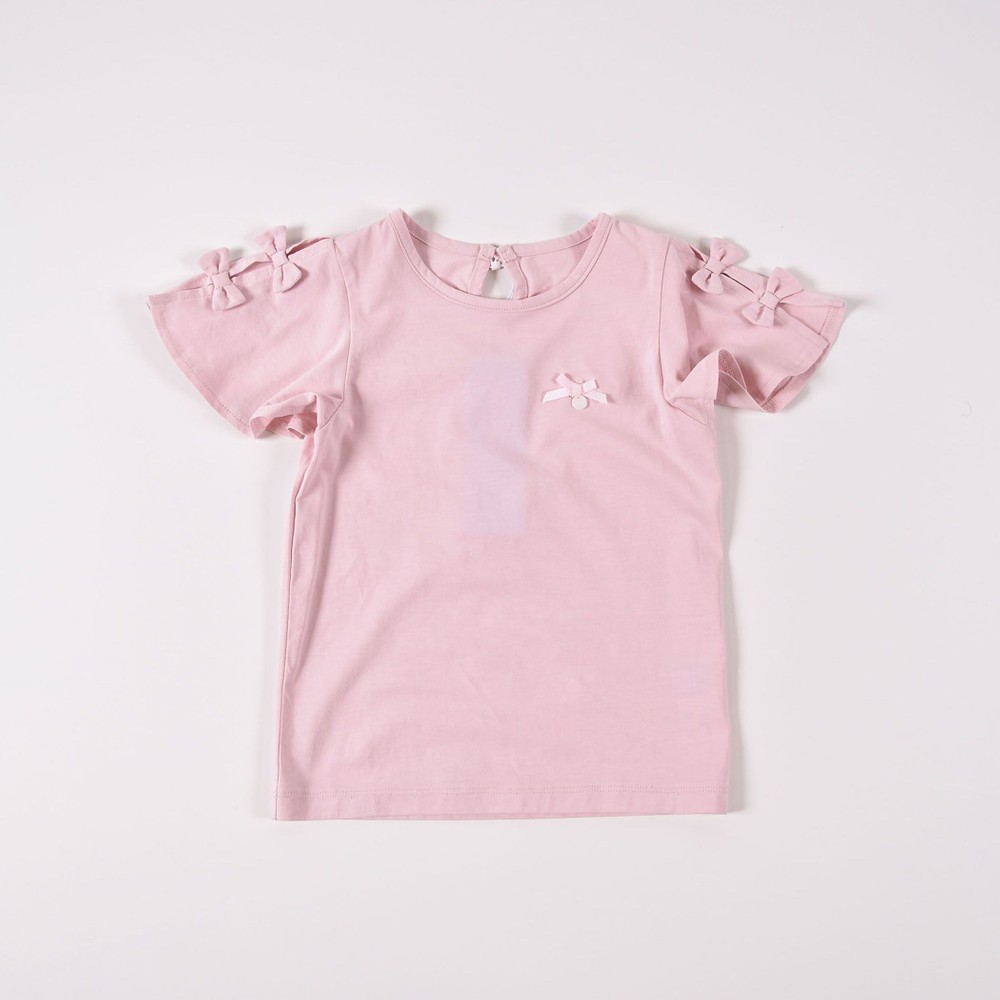 日本製 肩開き 肩見せ リボン コットン 半袖 Tシャツ (110cm~130cm) ホワイト 130cm