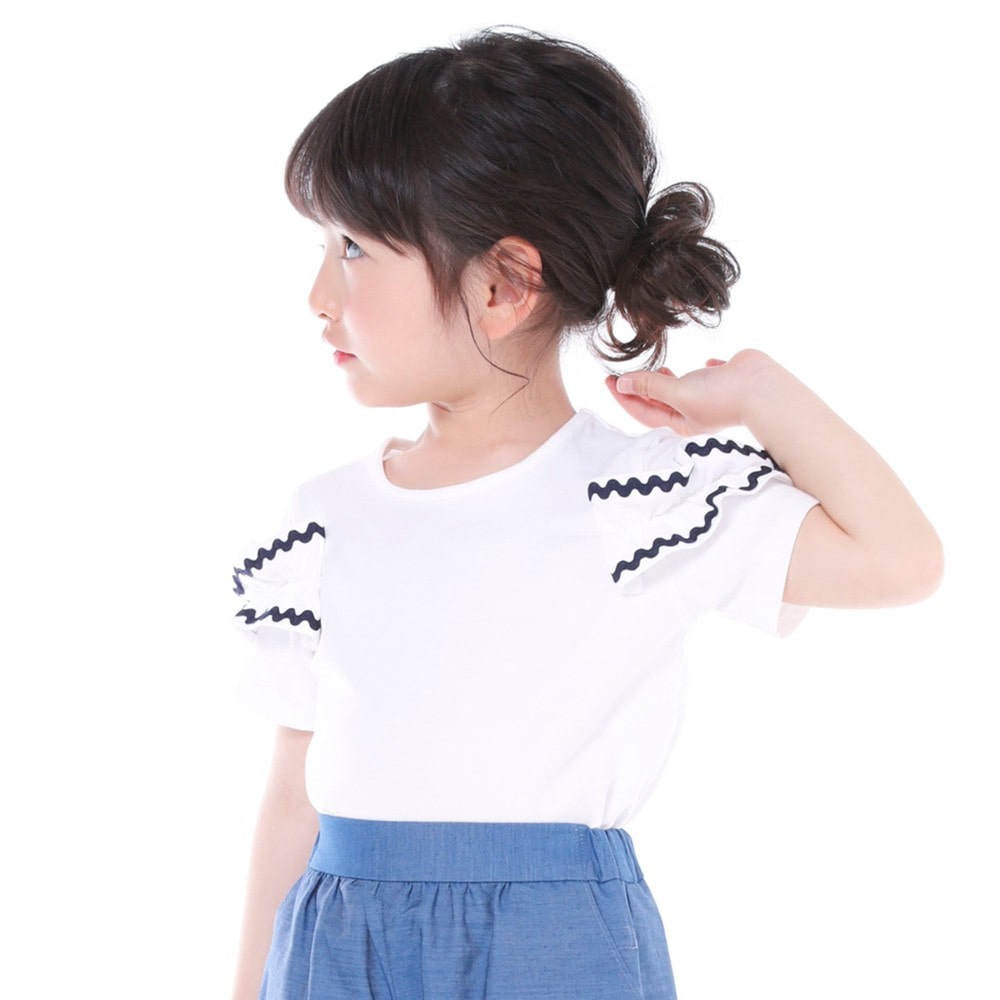 【PARIS企画】 フリル フェミニン シンプル 半袖 Tシャツ(80cm~100cm) ホワイト 80cm