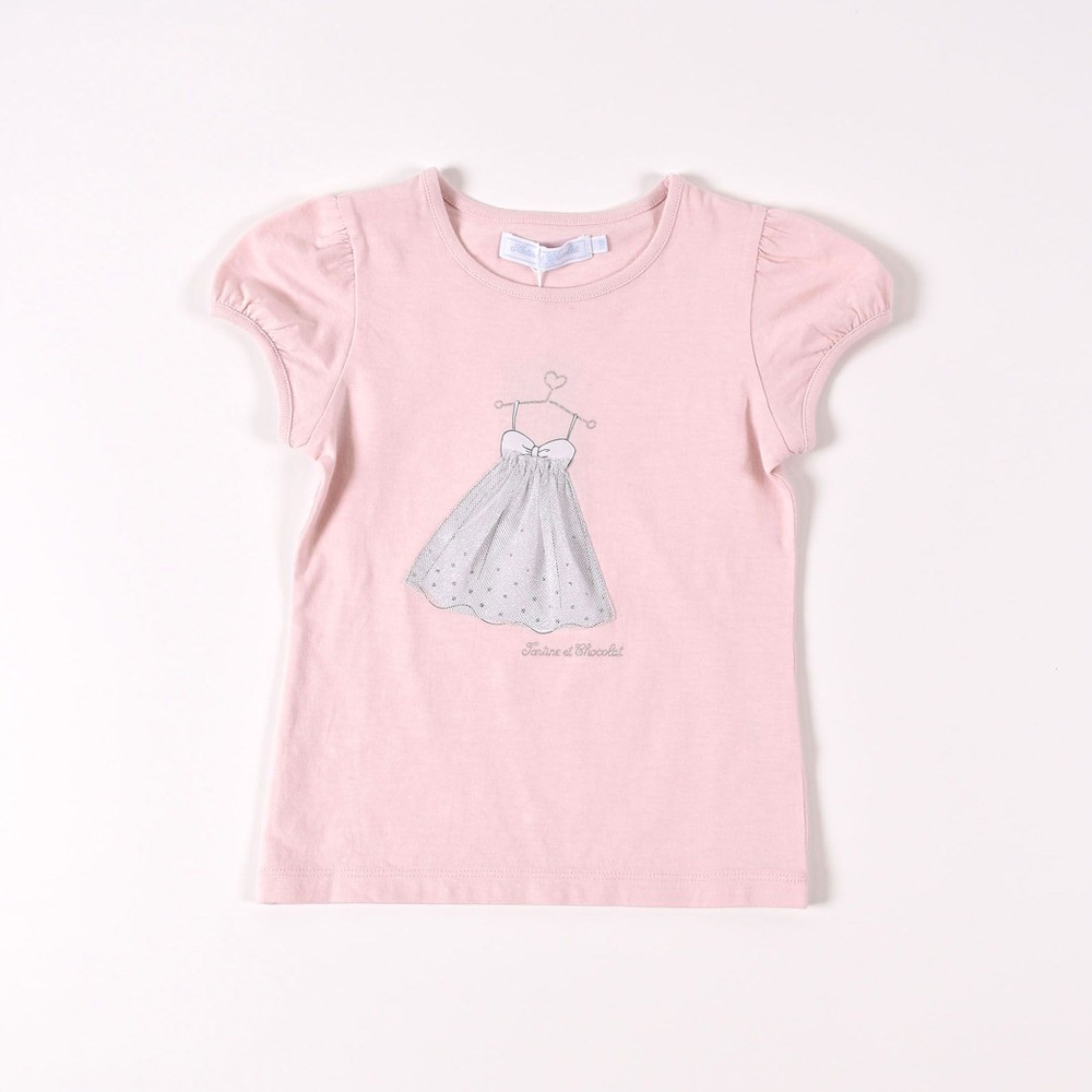 チュール ドレス フェミニン パフスリーブ 半袖 Tシャツ (80cm~100cm) パープル 100cm