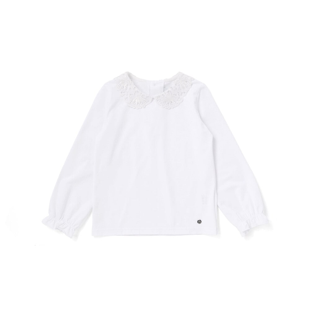 フラワーレース襟 ベア天竺長袖Tシャツ(90~140cm) オフホワイト 100cm