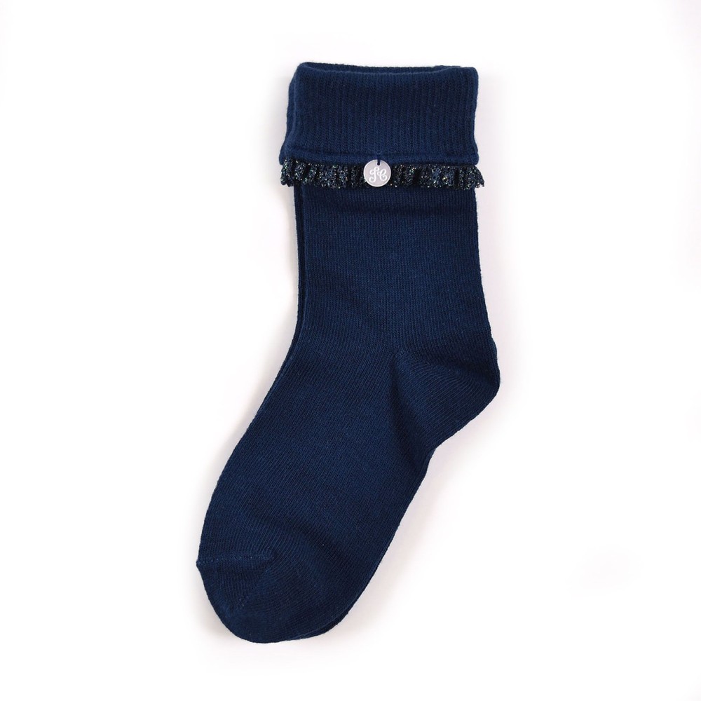 日本製 オーロラ ラメ レース 折り返し ソックス (15cm~21cm) オフホワイト 19-21cm