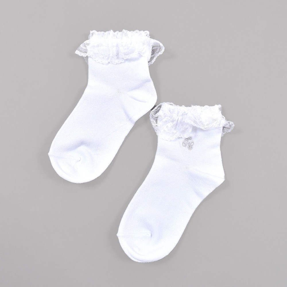 日本製 TCロゴ刺繍 レース フリル ショート ソックス (13~21cm) ホワイト 15-17cm