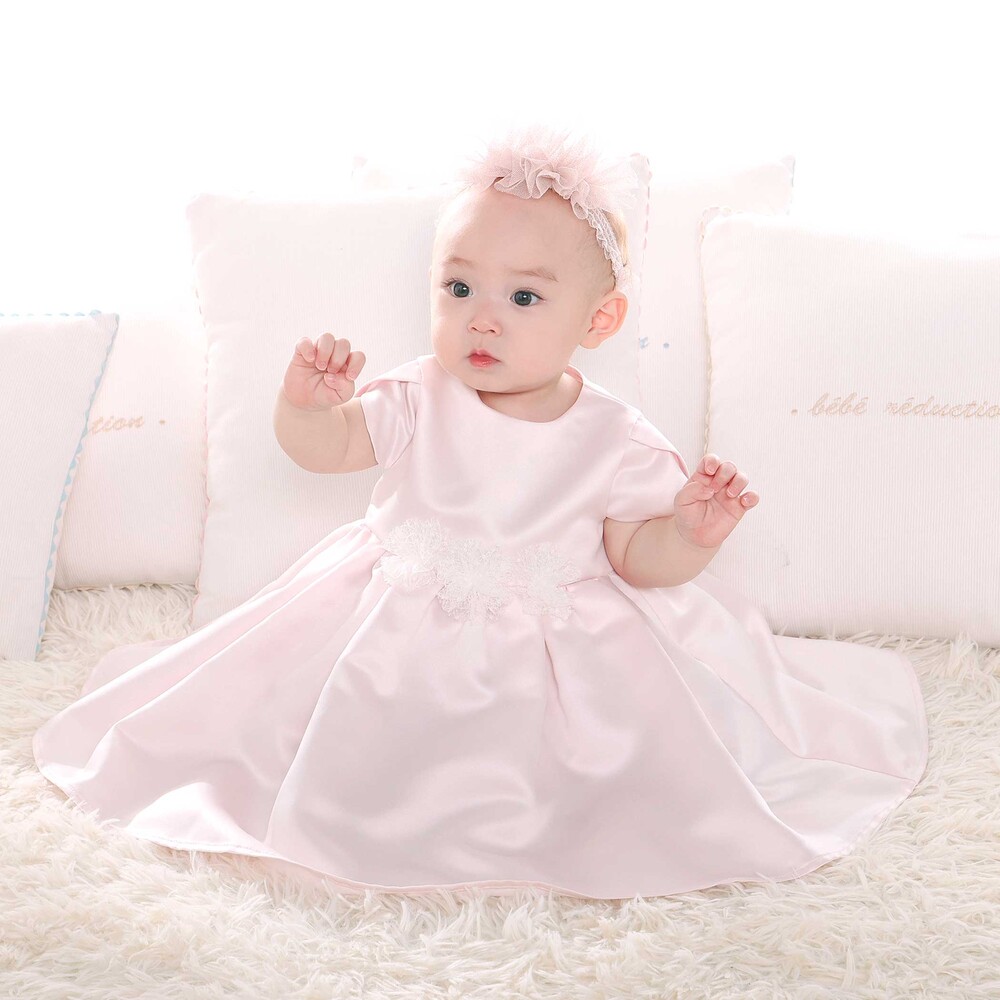 【日本製】サテンチュールモチーフドレス(70~90cm) ピンク S(70-80cm)