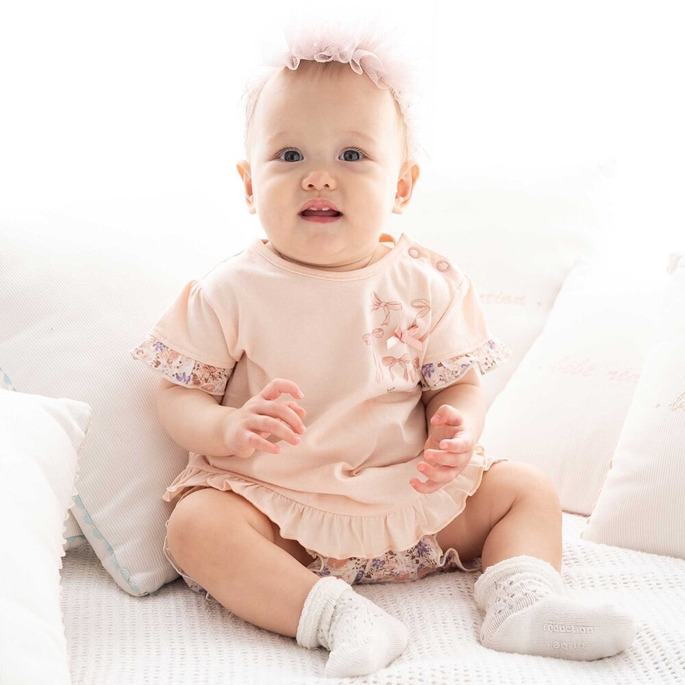 天竺半袖Tシャツ&花柄プリントブルマセット(70~90cm) ピンク系 S(70-80cm)