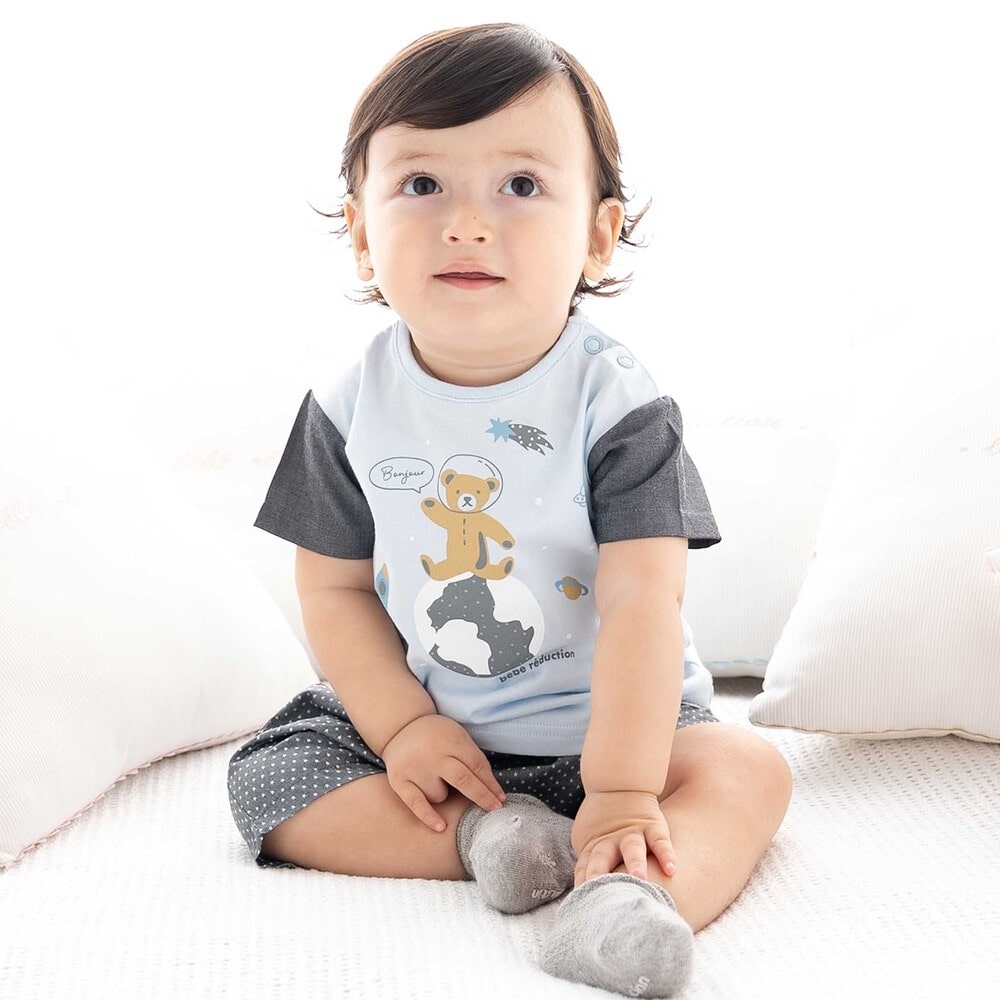 天竺半袖Tシャツ&ダンガリーパンツセット(70~90cm) ブルー系 S(70-80cm)