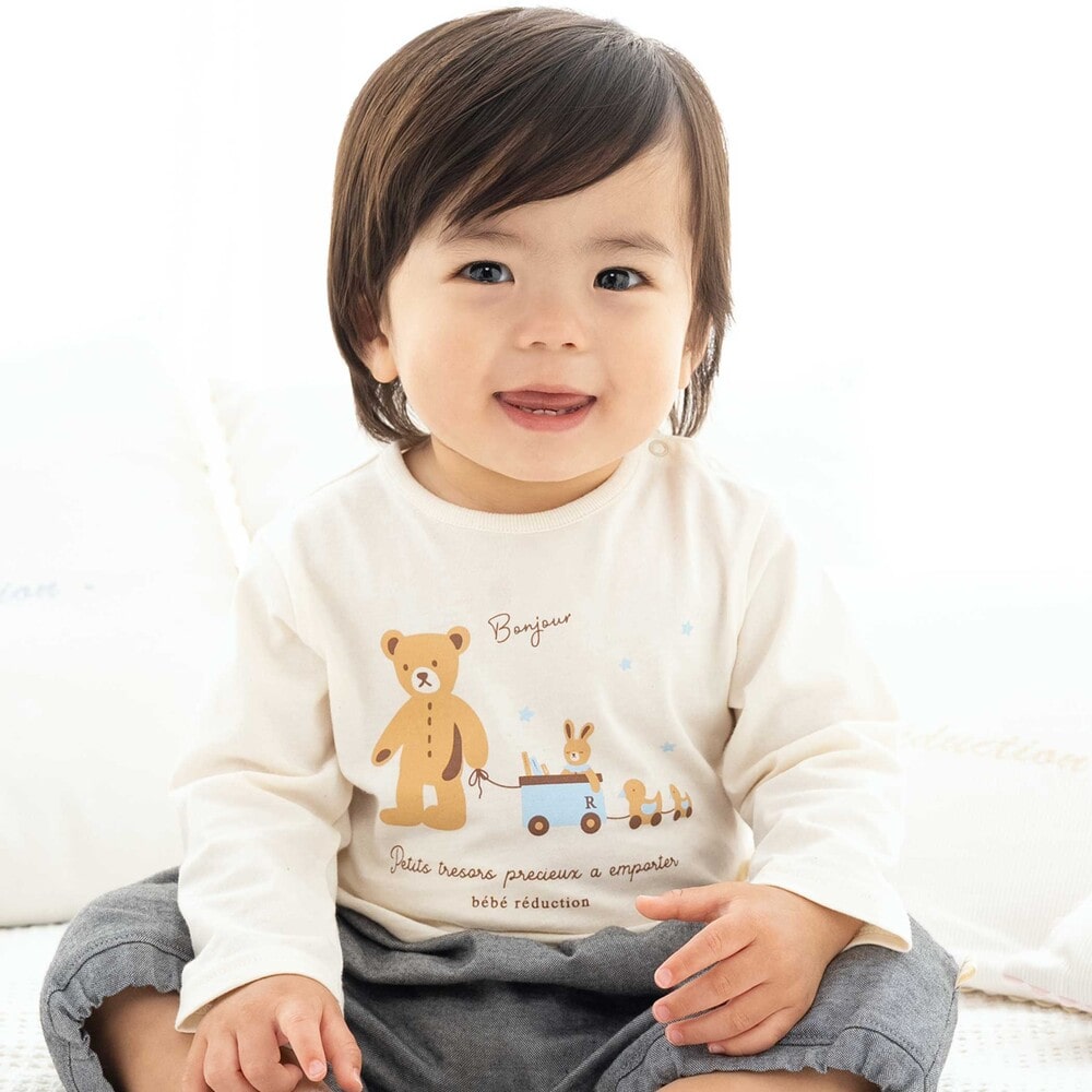 【お揃い】オーガニッククマプリント長袖Tシャツベビー(70~90cm) オフホワイト S