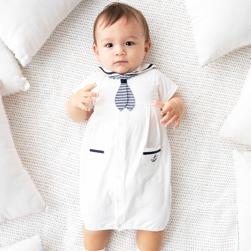 【お揃い】天竺セーラーネクタイ付き2WAYオールベビー(50~75cm) ホワイト ワンサイズ