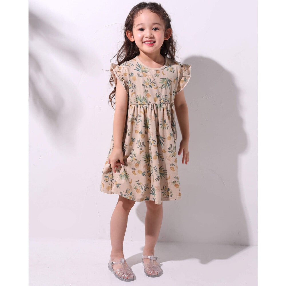 ボタニカル柄 フリル ワンピース(80~130cm) ベージュ系 120cm