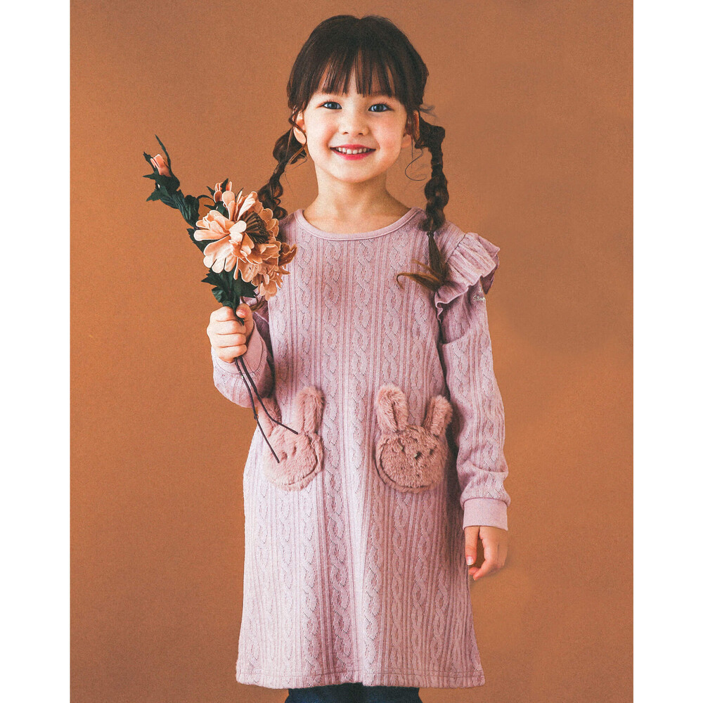 うさぎ パッチ ケーブル 接結 ワンピース (80~130cm) オフホワイト 110cm