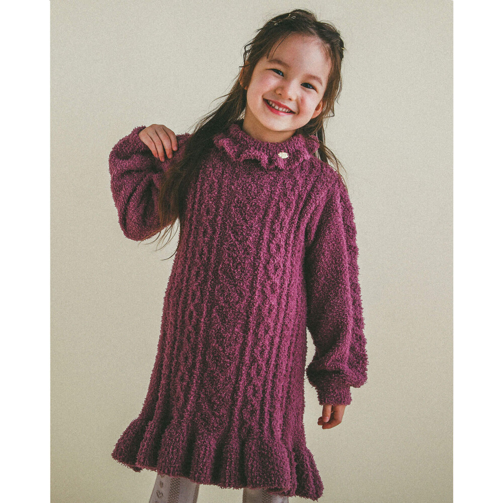 ケーブル編み ブークレ ニット ワンピース (SS~M) オフホワイト SS(75~95cm)