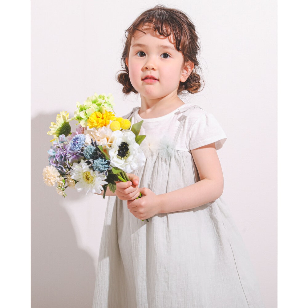 花 モチーフ チュール ドッキング キャミ ワンピース (80~130cm) ピンク 100cm