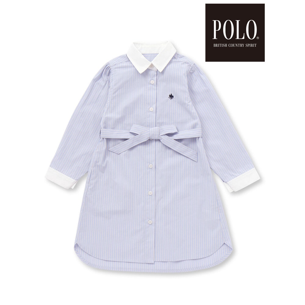 【POLO BCS(ポロ・ビーシーエス)×SLAP SLIPコラボ】【お揃い】ベルト付き襟カフスバイカラーストライプ柄シャツワンピース(80~130cm) ピンク系 110cm
