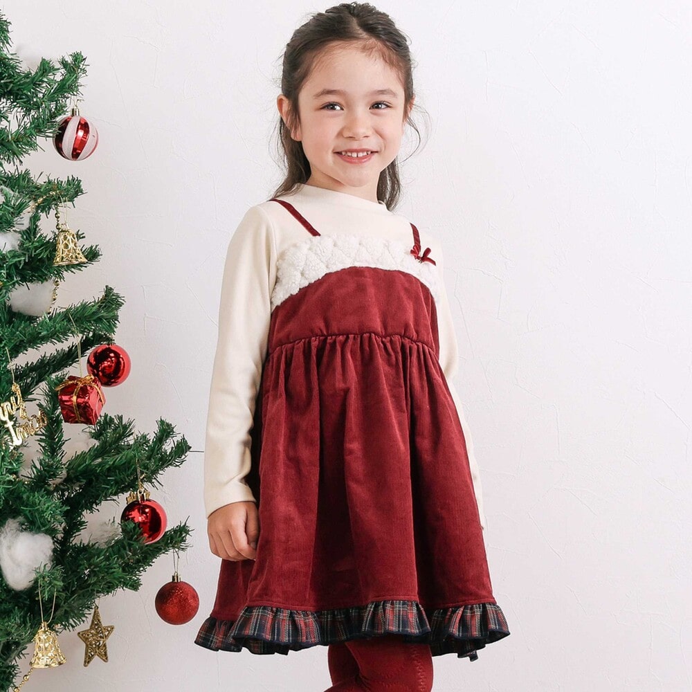 お揃い】キラキラ刺しゅうボアドッキングワンピース(80~130cm)(80cm