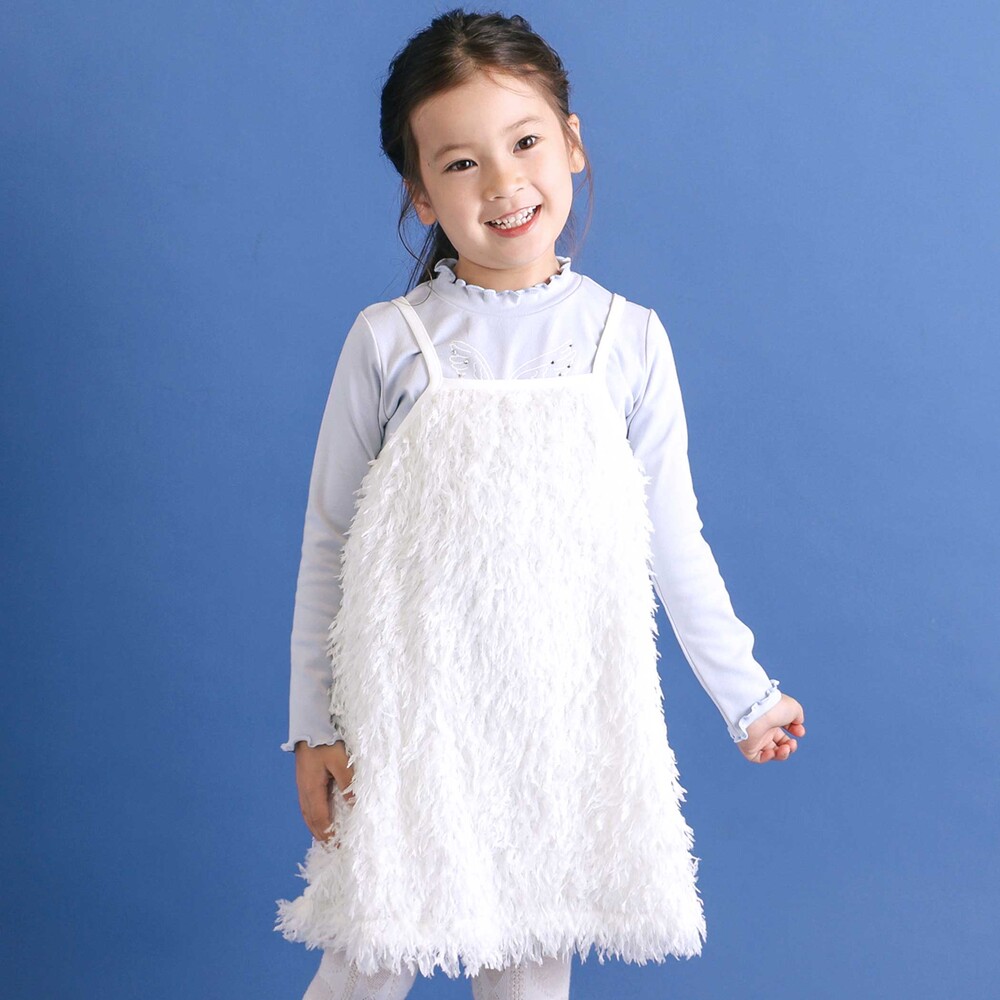 キラキラモチーフ長袖Tシャツ+ファーキャミワンピセット(90~130cm) 薄ブルー×オフホワイト 90cm