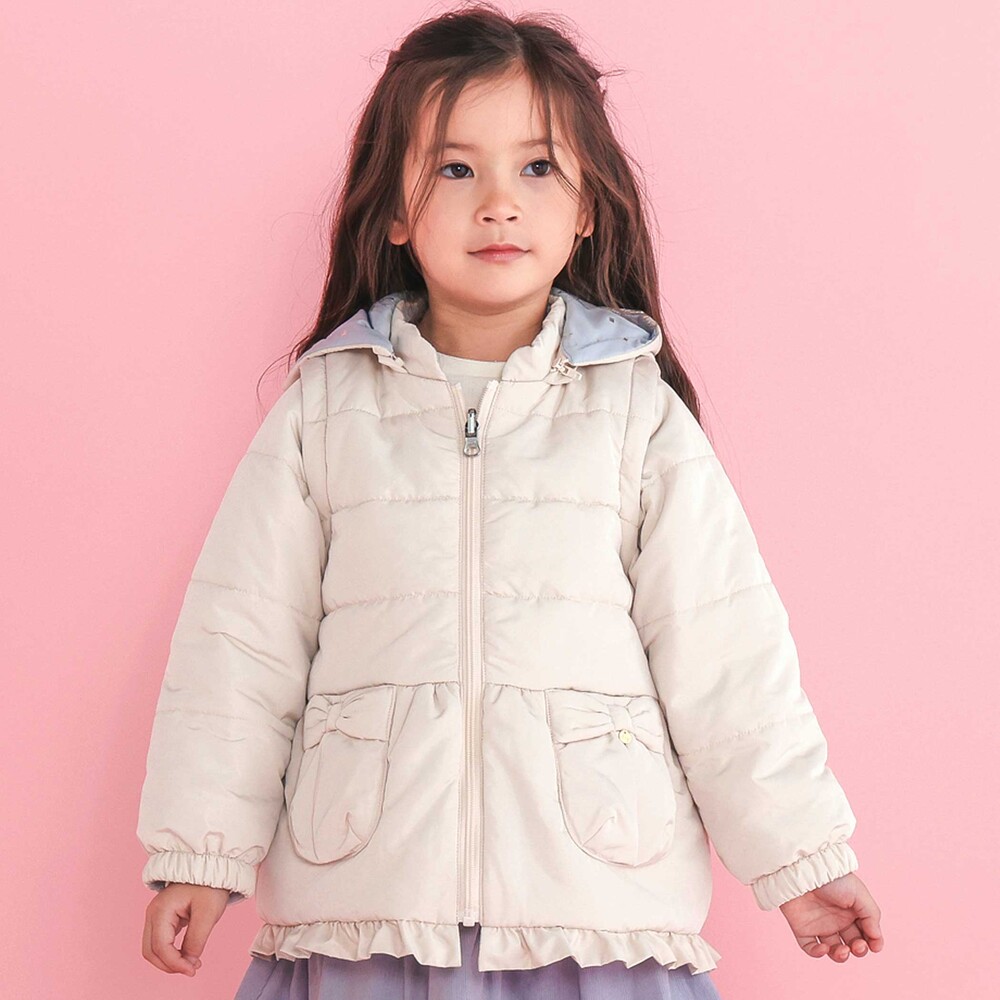 【お揃い】無地キラキラ箔プリント8WAYコート(80~130cm) ベージュ×ブルー系 80cm