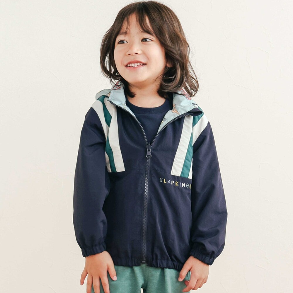 肩切り替え無地総柄リバーシブルタフタジャケット(80~130cm) イエロー 80cm