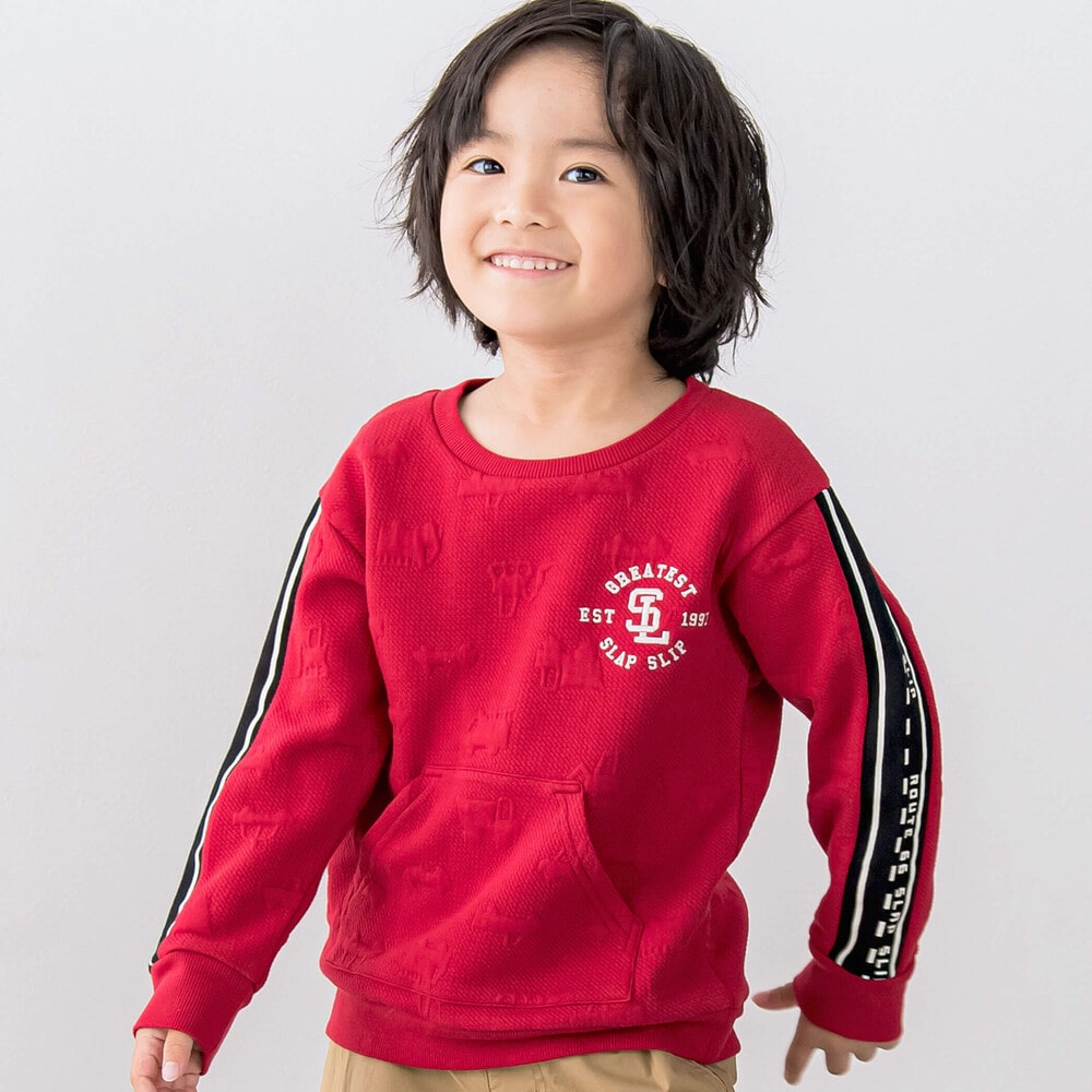 【お揃い】車模様生地ルートライン袖配色トレーナー(80~130cm) ネイビー 80cm