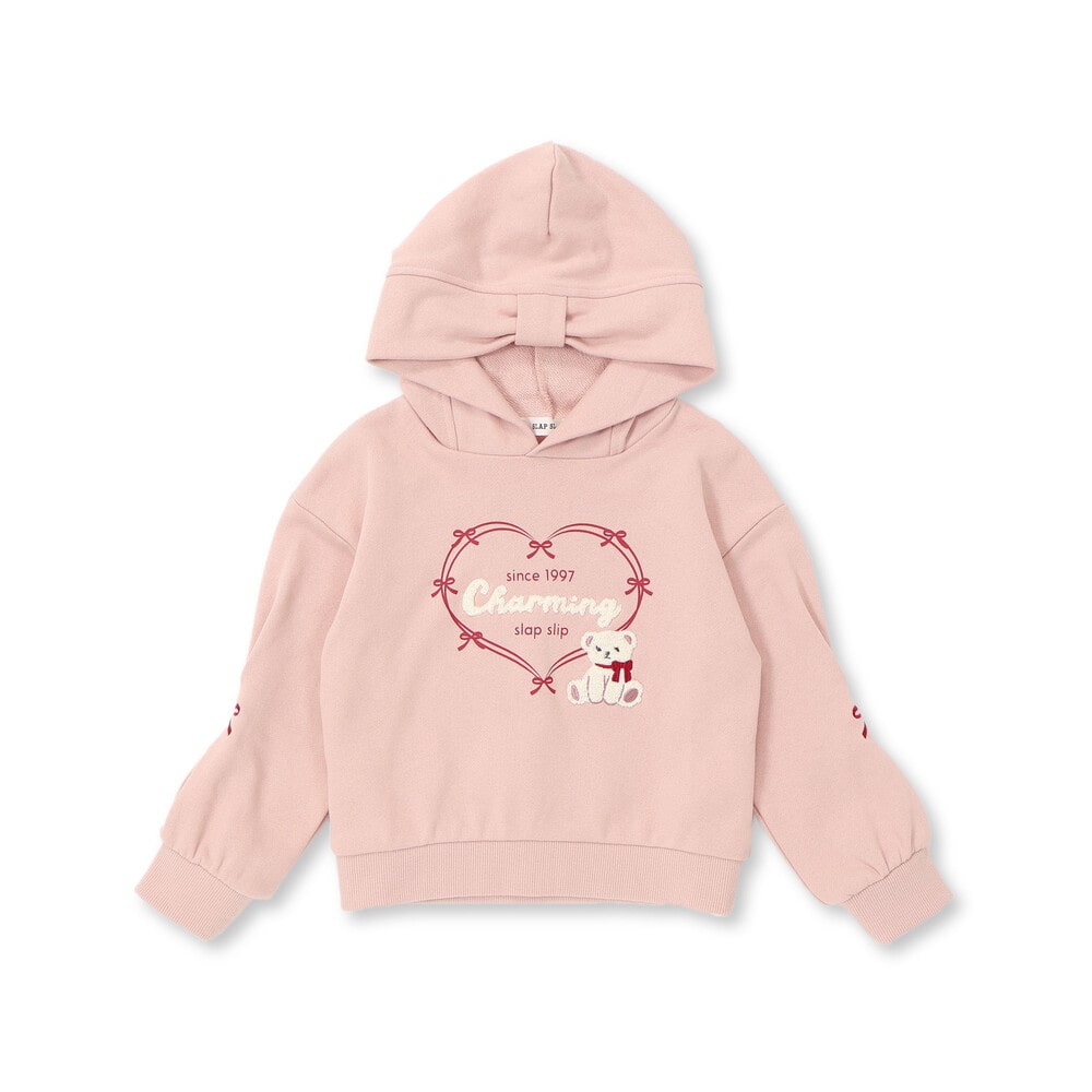 袖口タックサガラ刺しゅうリボンモチーフフーディー(80~130cm) ピンク 80cm