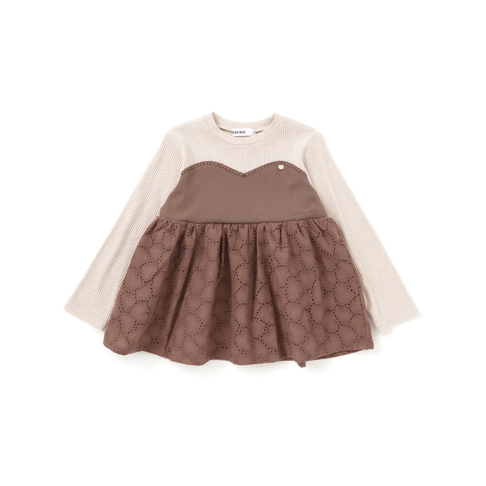 ハートレースドッキングトレーナー(80~130cm) ベージュ×ブラウン 80cm