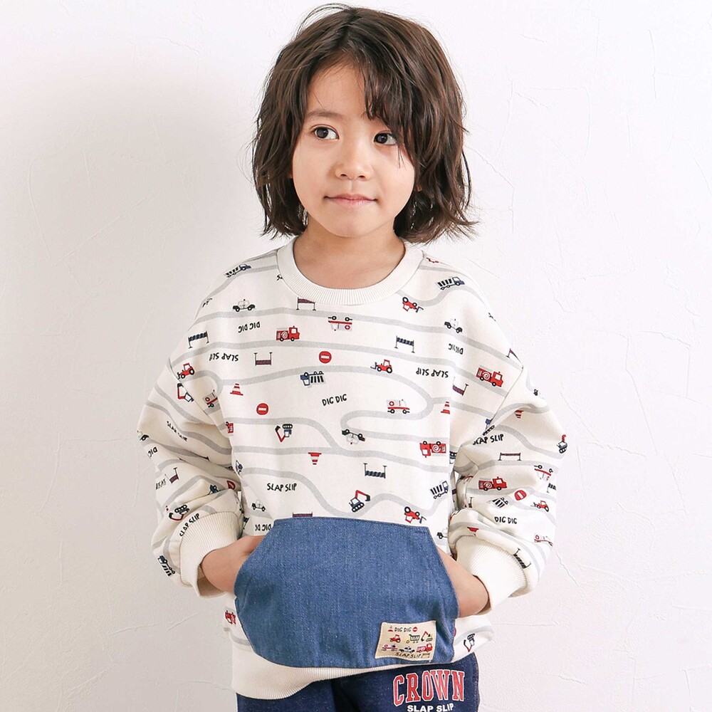 デニムカンガルーポケット付きトレーナー(80~130cm) オフホワイト系 80cm