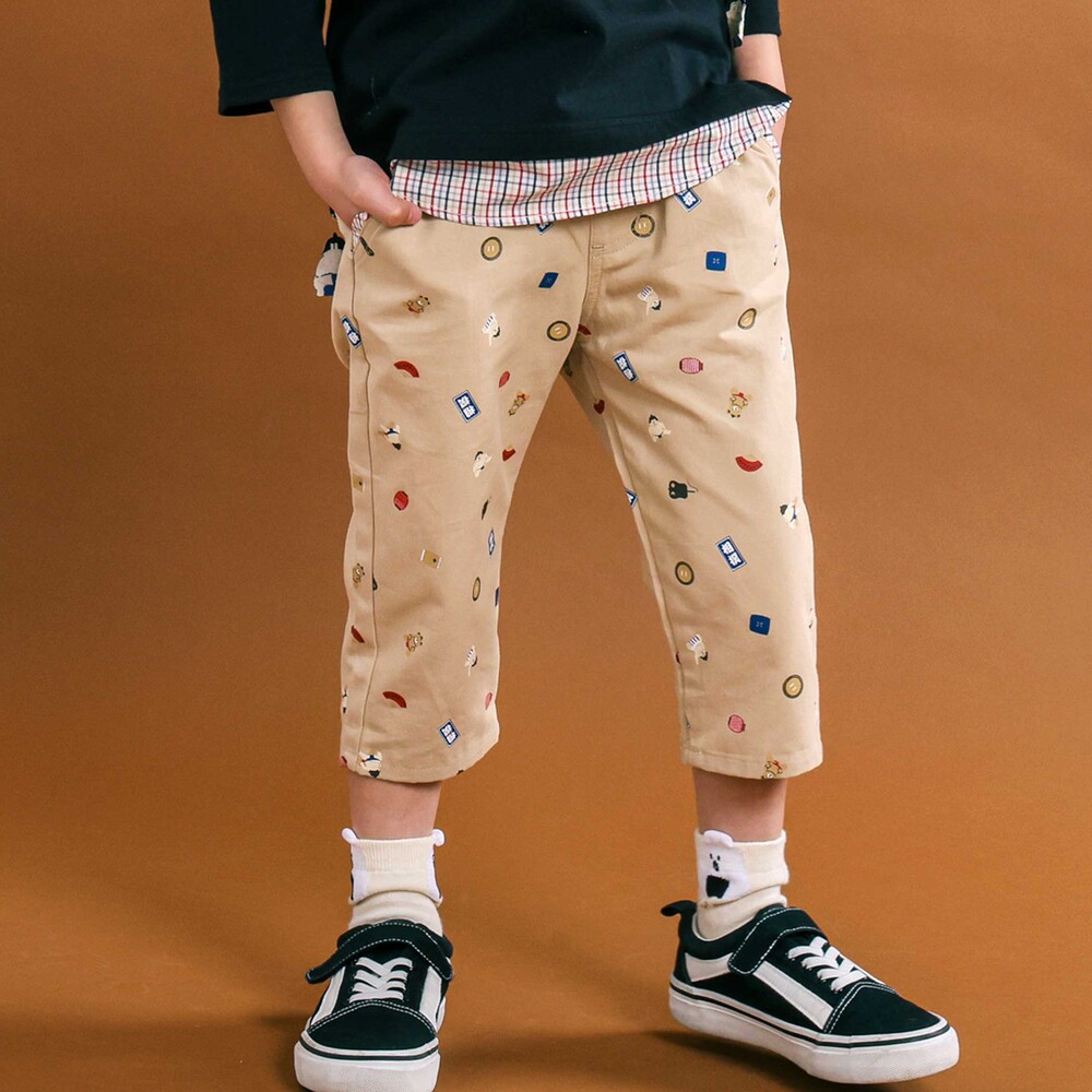 力士総柄7分丈ツイルパンツ(80~130cm) ベージュ系 80cm