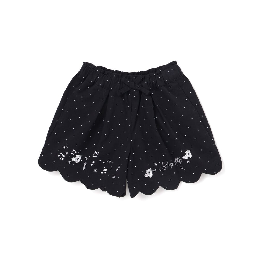 キラキラプリント裾スカラップリボン付きショートパンツ(90~130cm) ブラック系 90cm