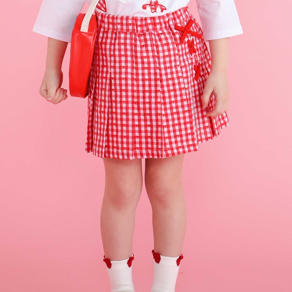 【お揃い】チェックプリーツスカパン(90~130cm) レッド系 90cm