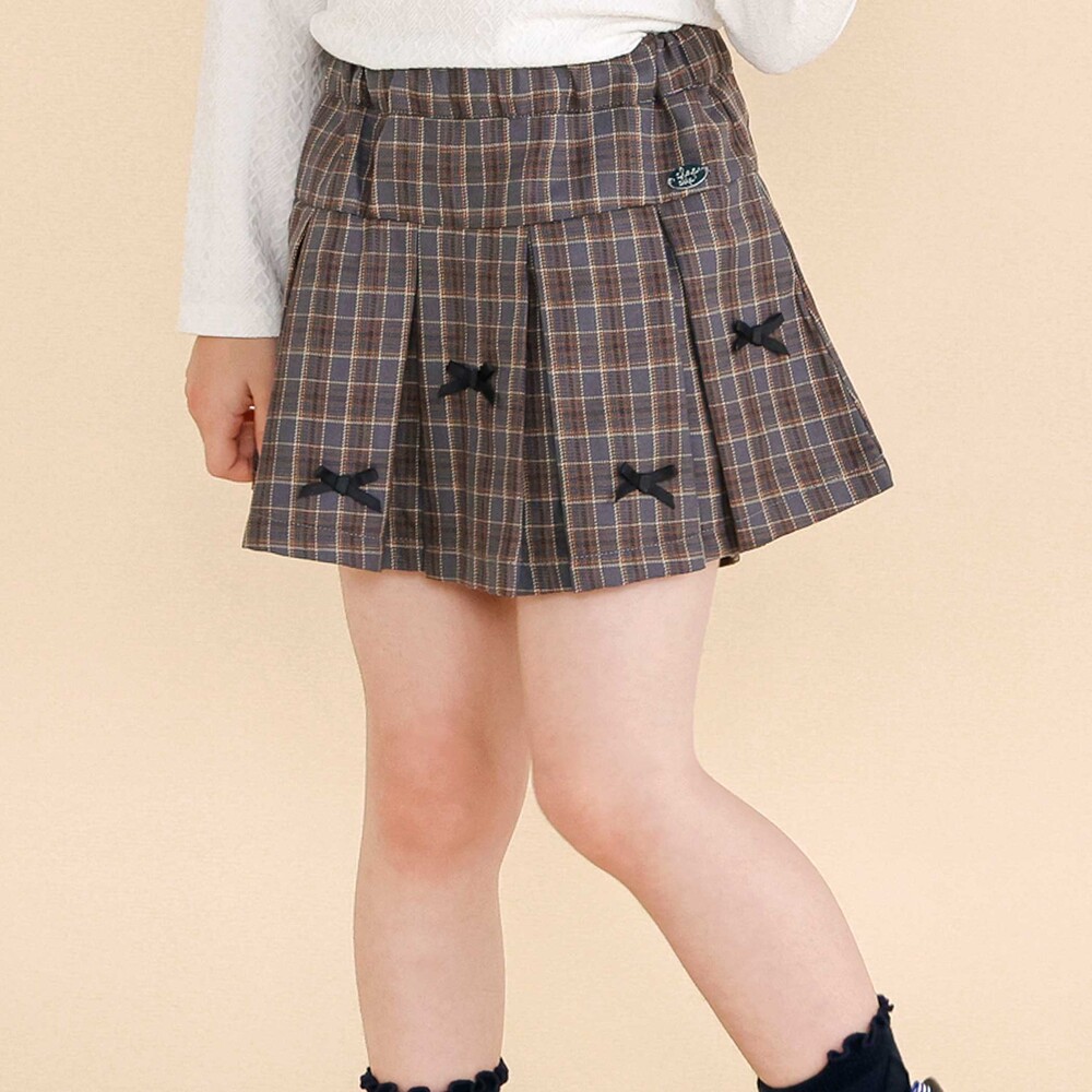 プリーツチェック柄スカパン(90~130cm) グレー系 90cm