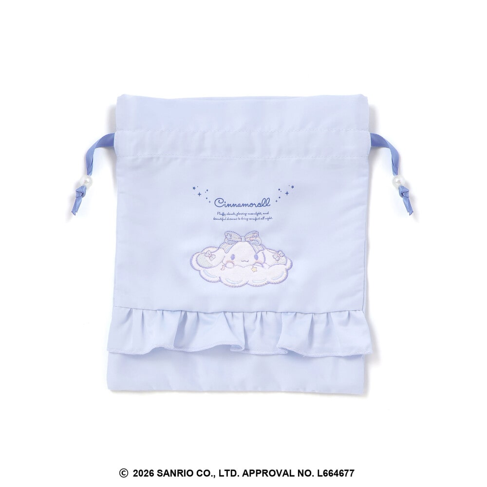 【シナモロール/ポムポムプリン×SLAPSLIP】フロントプリントフリルチェック巾着 ブルー ワンサイズ