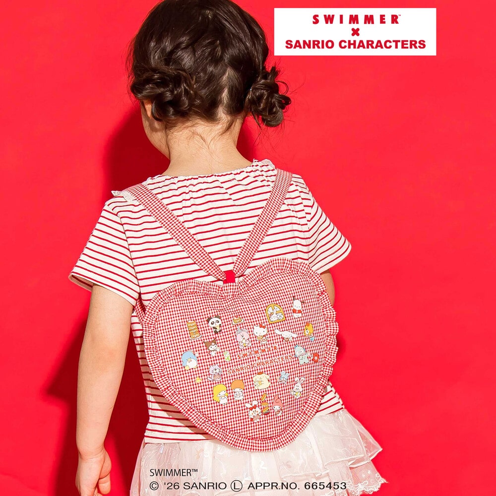 【SWIMMERxサンリオキャラクターズxSLAPSLIP】フリル付きハートリュック レッド系 ワンサイズ