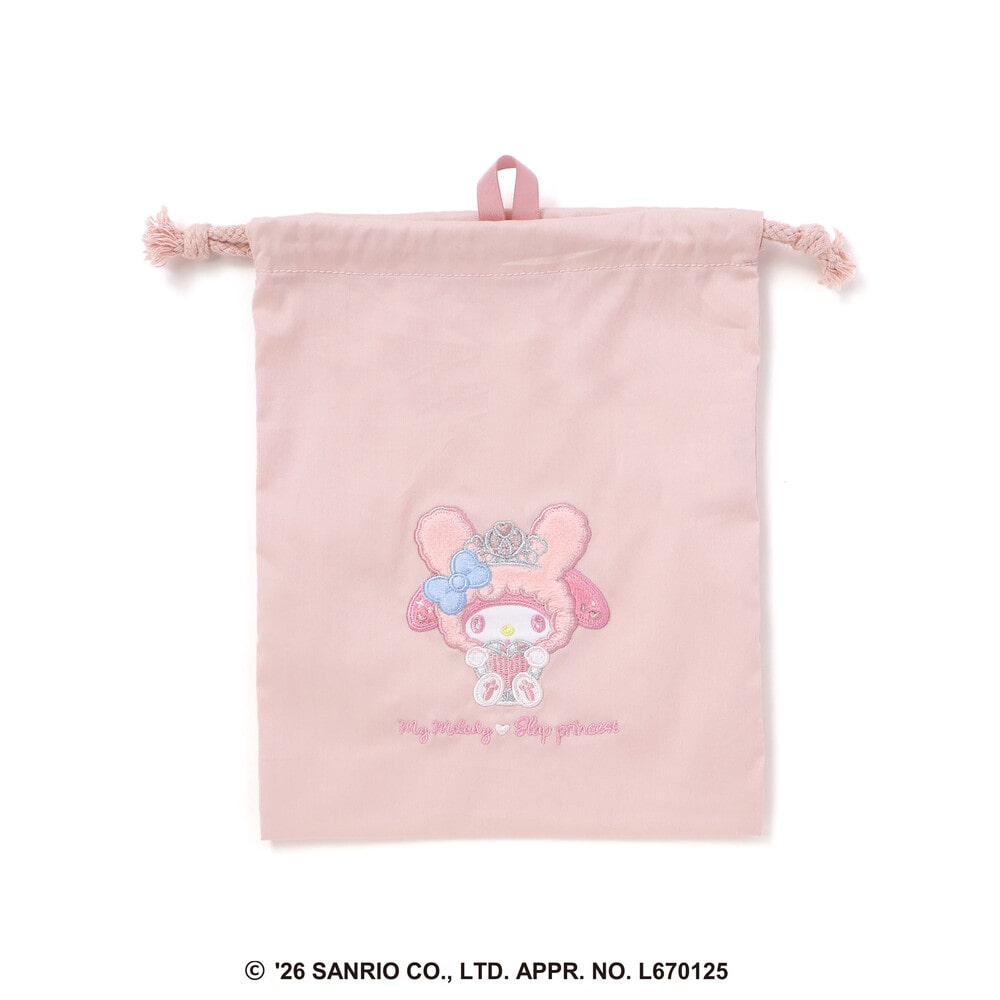 【サンリオキャラクターズxSLAPSLIP】モチーフパッチ刺しゅう巾着 ピンク ワンサイズ