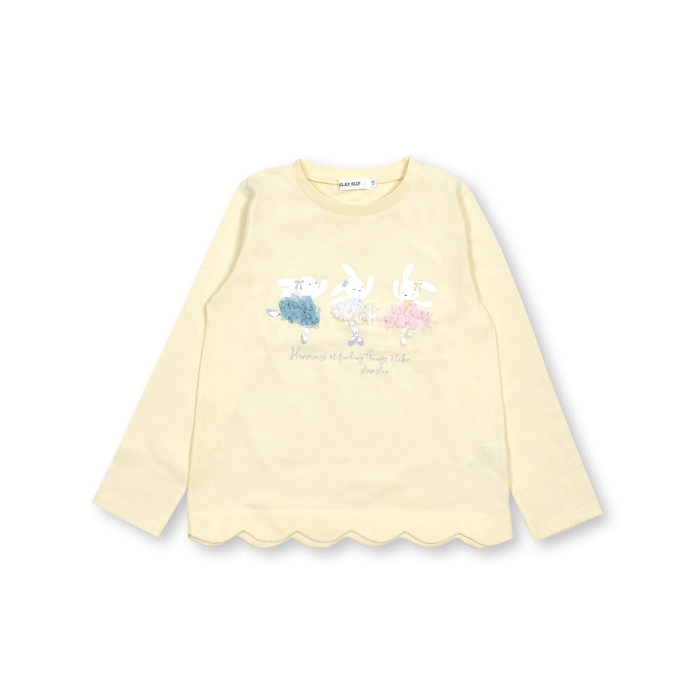アニマルバレエウサギ裾スカラップお花シフォン長袖Tシャツ(80~130cm)