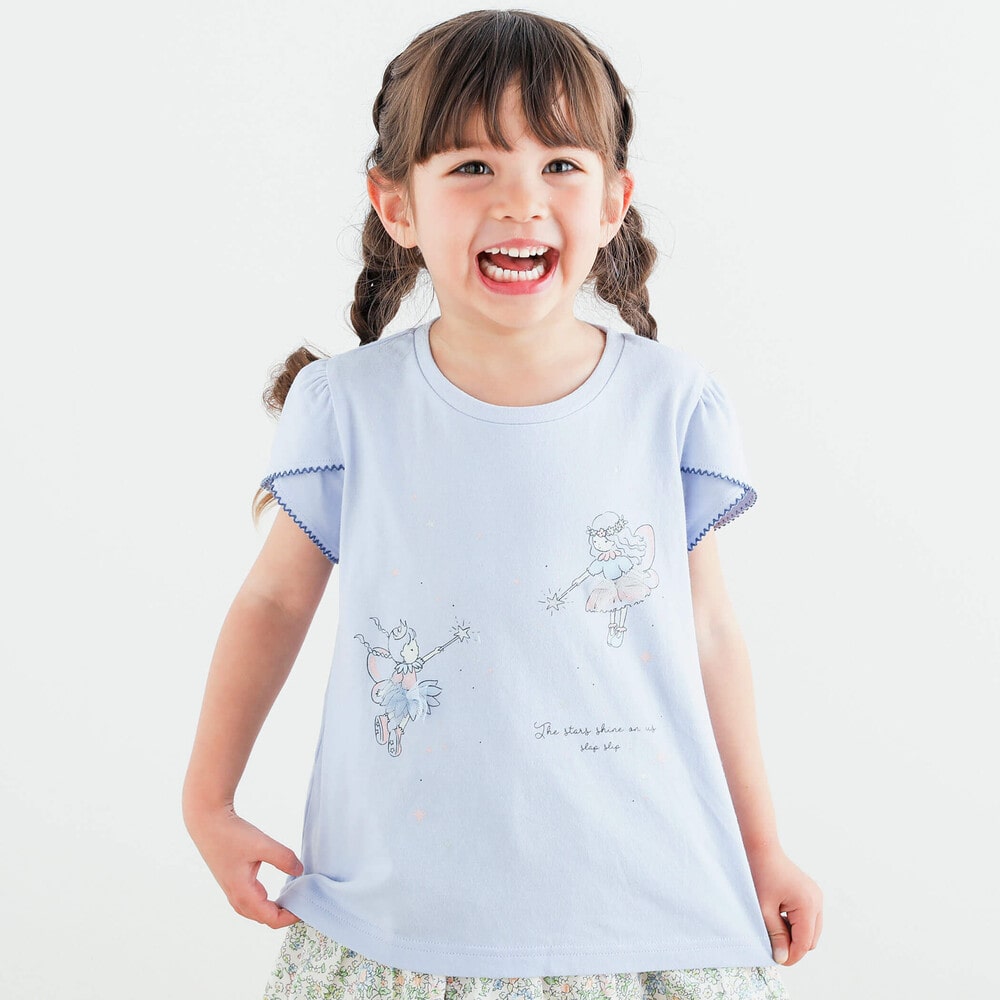 チュールリボンウサギ妖精モチーフ半袖Tシャツ(80~140cm)(80cm