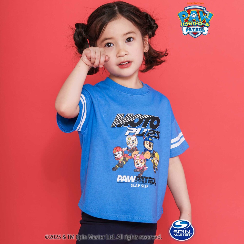 【パウ・パトロール×SLAPSLIP】袖ラインMoto PupsキャラクタープリントTシャツ(90~130cm) ブルー 130cm