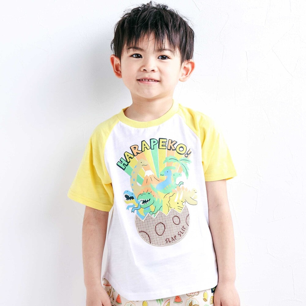 はらぺこ恐竜ラグラン半袖Tシャツ(80~130cm) ホワイト 80cm