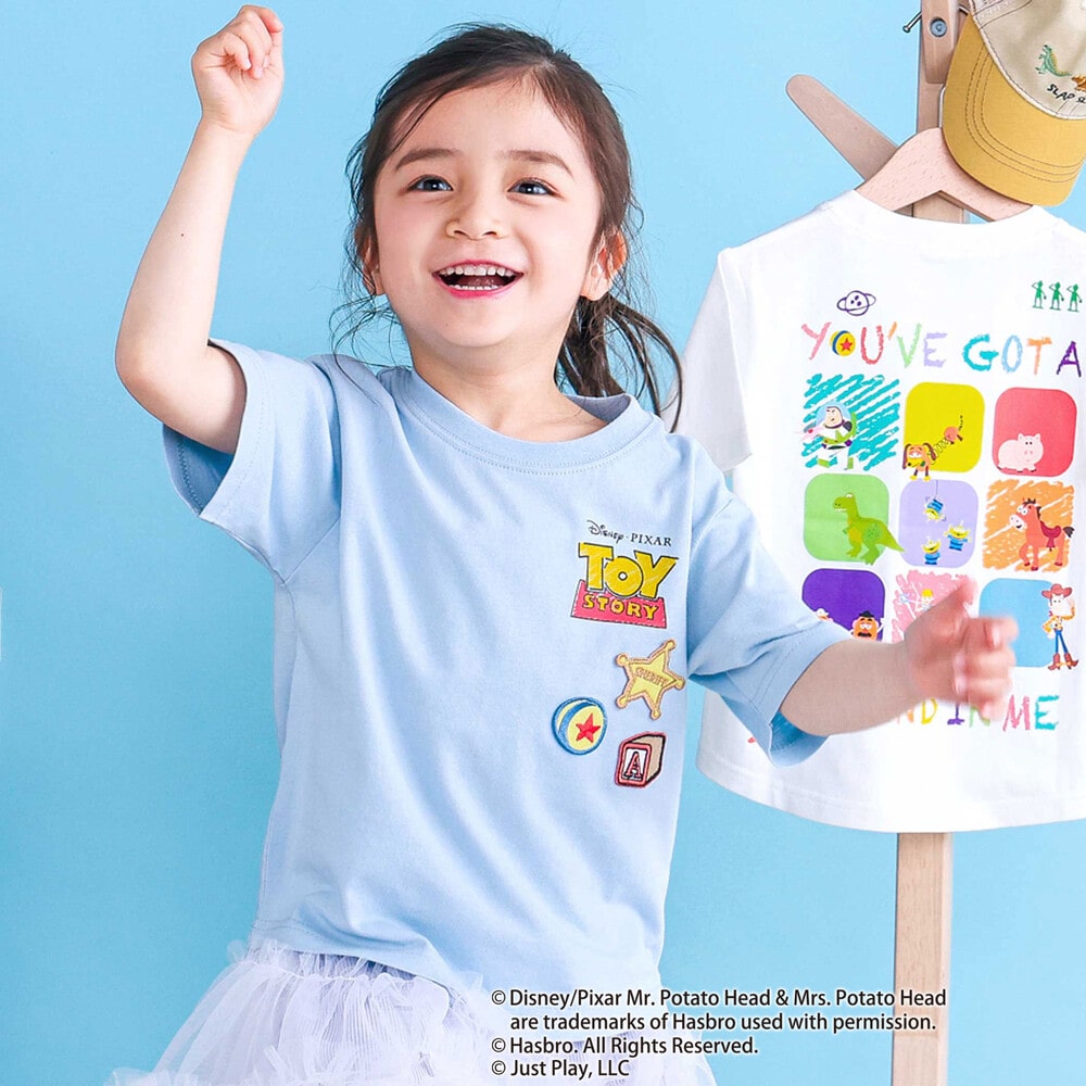 【トイ・ストーリー(Toy Story)コレクション】キャラクターワッペン&バックプリント半袖Tシャツ(80~130cm) ブルー 80cm
