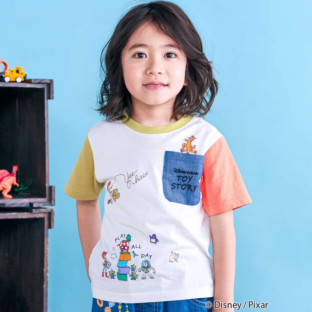 【トイ・ストーリー(Toy Story)コレクション】キャラクタープリントバイカラー半袖Tシャツ(80~130cm) ホワイト 80cm