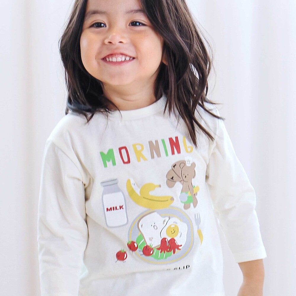 【スララク/防汚加工/オーガニックコットン】わくわくデザイン男の子長袖Tシャツ(80~130cm) ネイビー×ワニ恐竜消防車 80cm