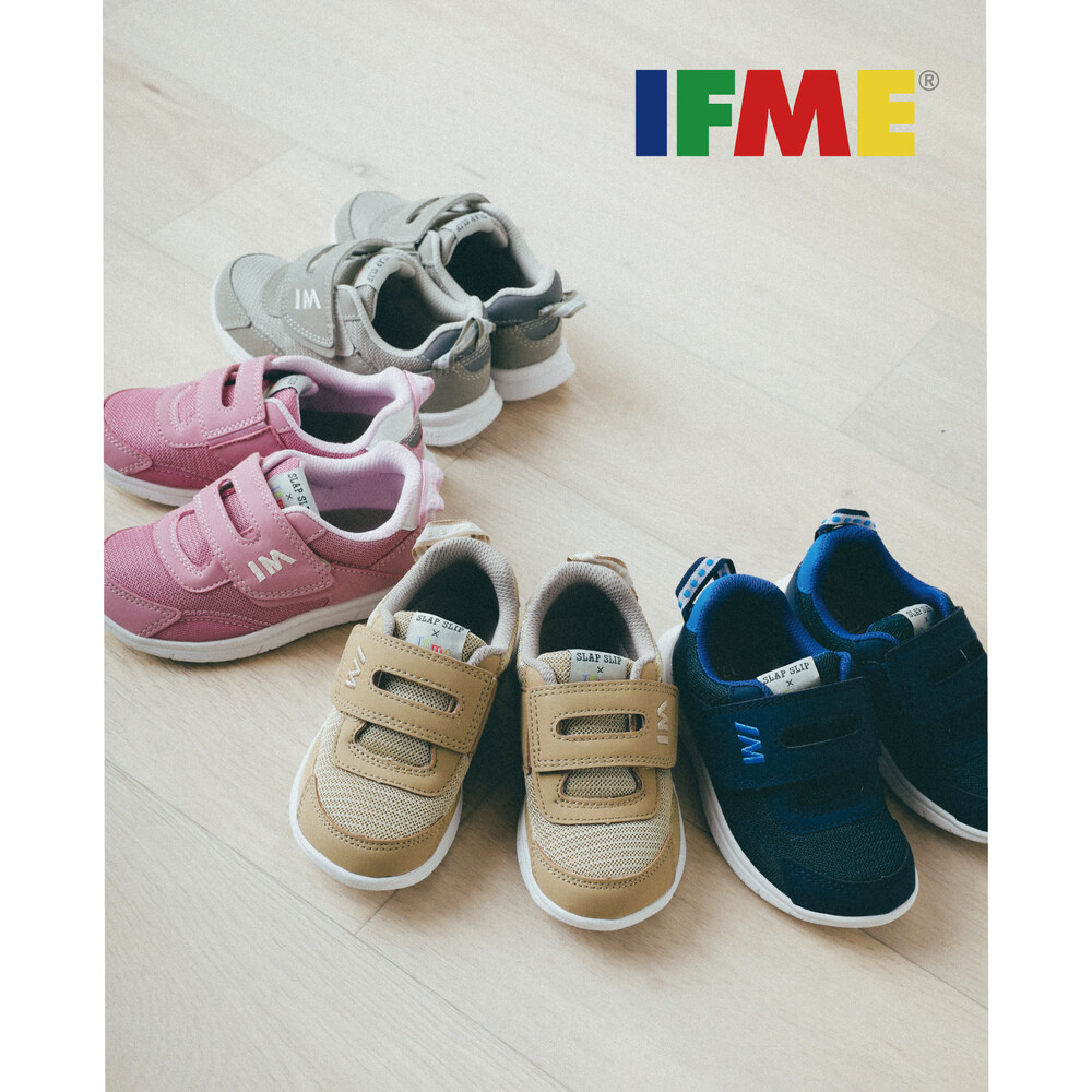 【 IFME × SLAP SLIP コラボアイテム 】 メッシュ ワンベルト スニーカー (15~19cm) ピンク 19cm